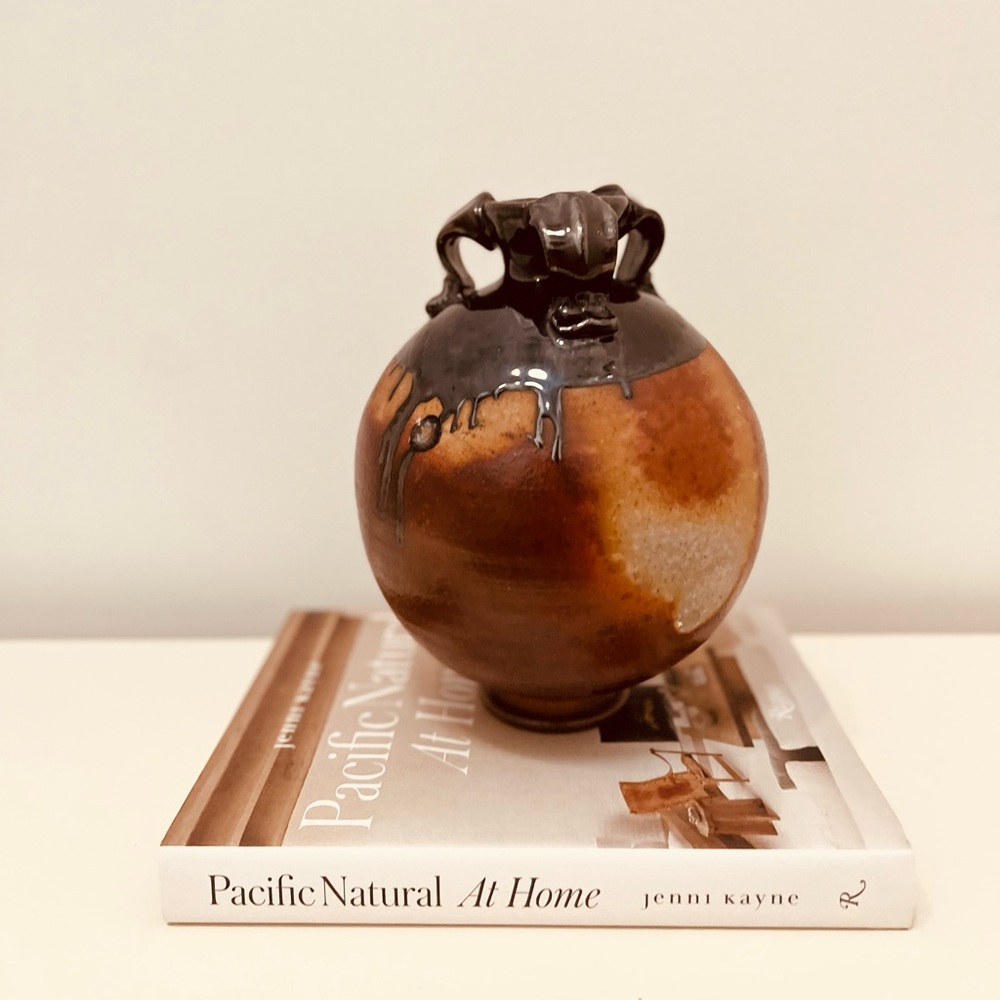GORGEOUS VINTAGE HANDMADE STUDIO POTTERY TWO TONE VASE WITH DRIP GLAZING - EUC - Picture 2 of 12